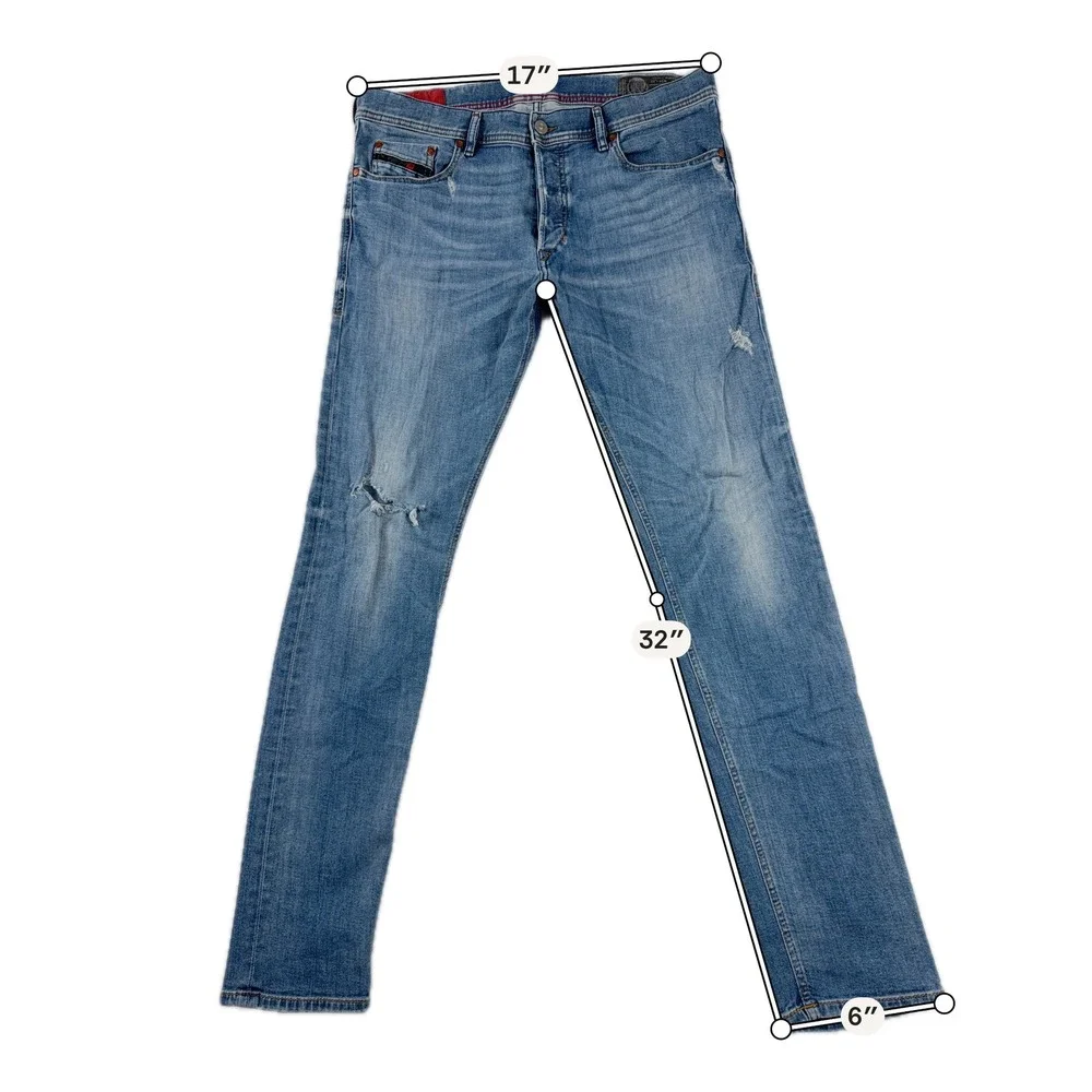 Diesel Tepphar Slim-Carrot Distressed Stretch‎ Blue Jeans Mens 34x32 Italy